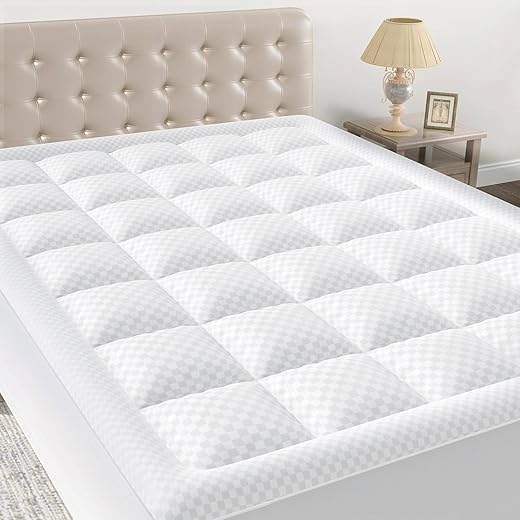 OLANLY Queen Quilted Fitted Mattress Pad, Elastic Fitted Mattress Topper, Cooling Soft Mattress Cover Stretches up to 21 Inches Deep, Machine Washable Mattress Protector (60x80...