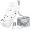Power Strip Surge Protector, BESHON 5Ft Extension Cord, 6 Outlets with 3 USB Ports(1 USB C Outlet), 3-Side Outlet Extender, Wall Mount, Compact for Travel, Home, School, College...
