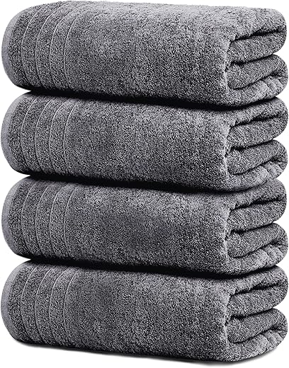 Tens Towels Pack of 4 Extra Large Bath Towels 30 x 60 Inches, 100% Cotton, Larger & Lighter Weight, Quicker to Dry, Super Soft and Absorbent, Perfect for Bathroom, Dark Grey